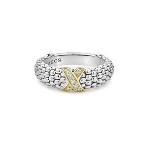 LAGOS Two-Tone X Caviar Diamond Ring - size 7